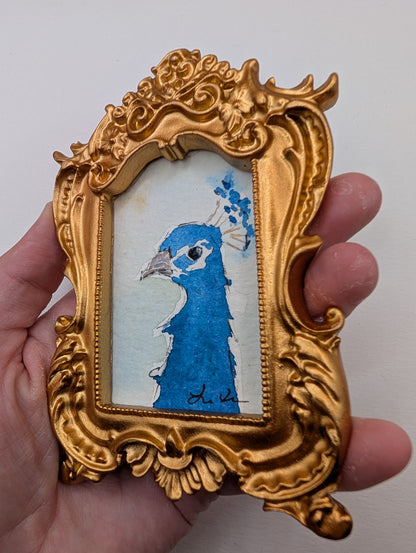 Mini Peacock Painting - Original Watercolor Art by Lora Cavallin