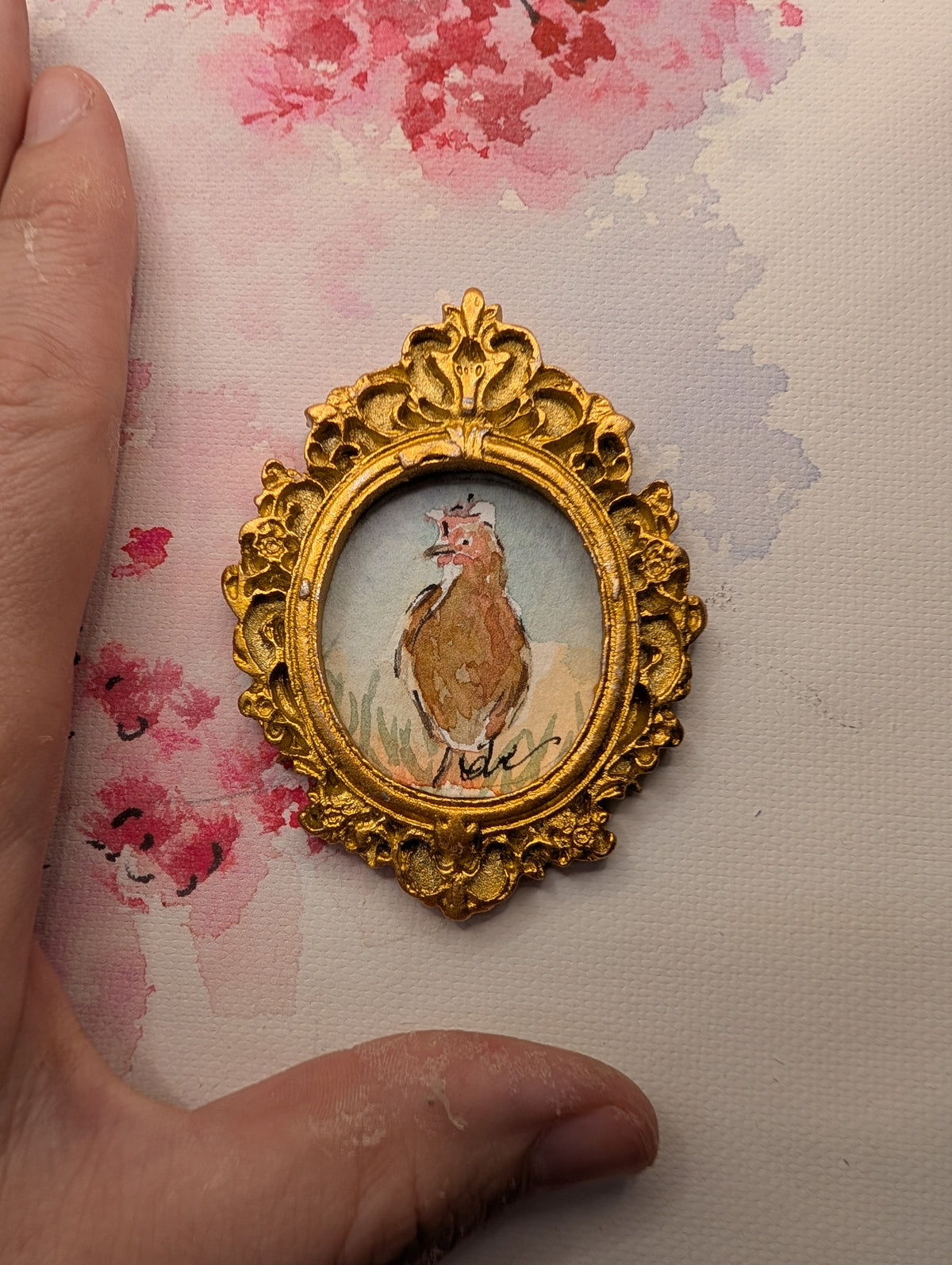 Mini Rooster Painting - Original Watercolor Art by Lora Cavallin