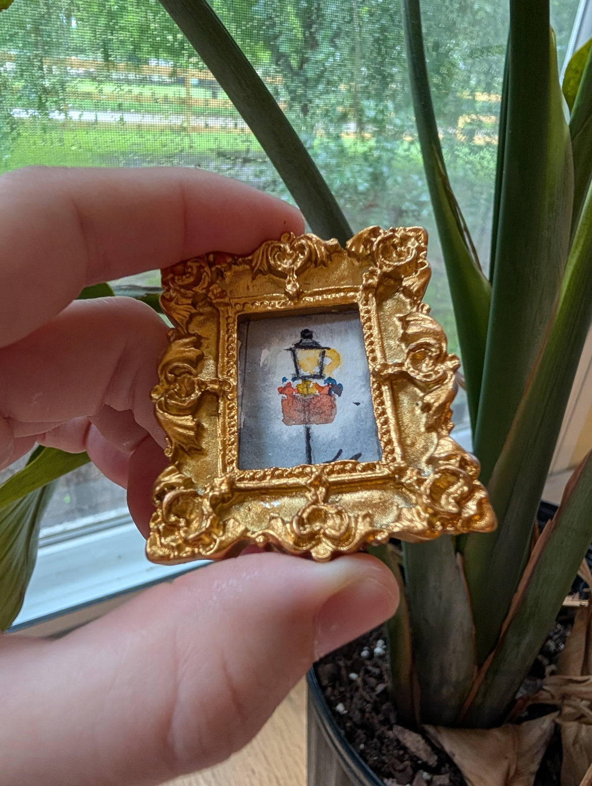 Mini Lamppost Painting - Original Watercolor Art by Lora Cavallin