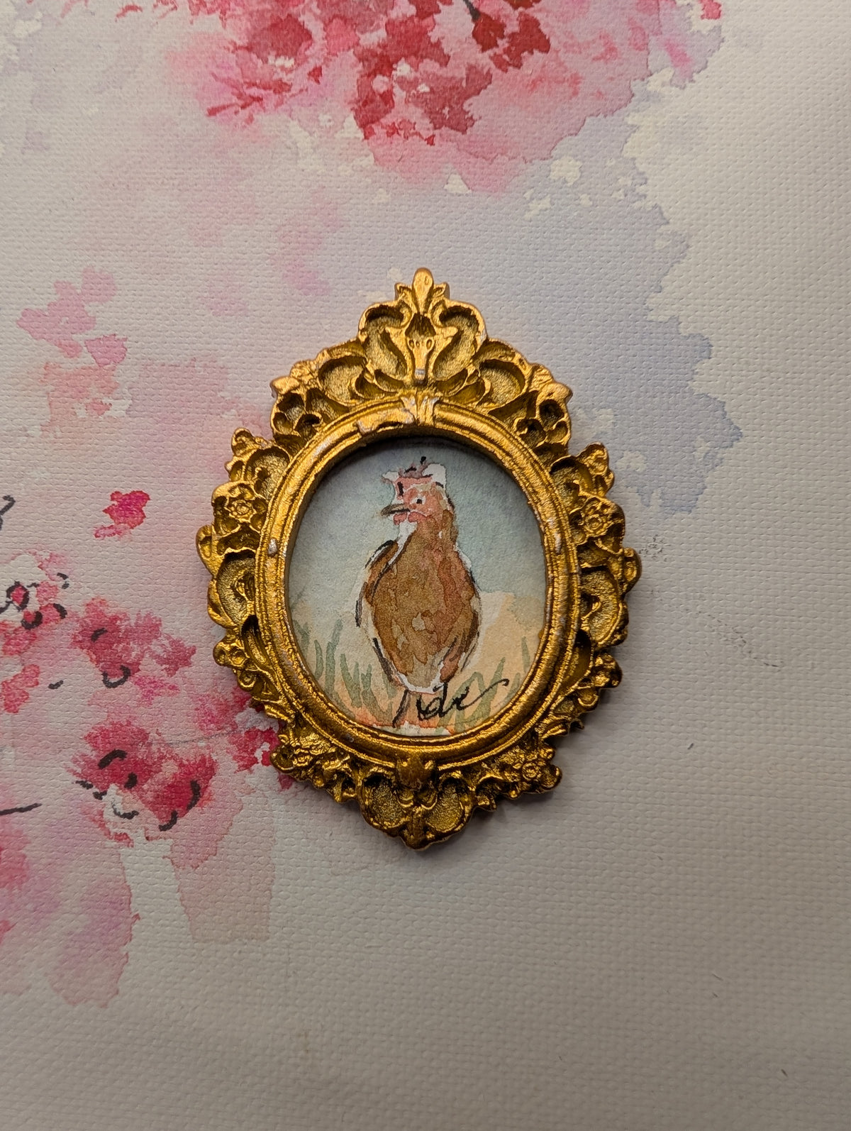Mini Rooster Painting - Original Watercolor Art by Lora Cavallin