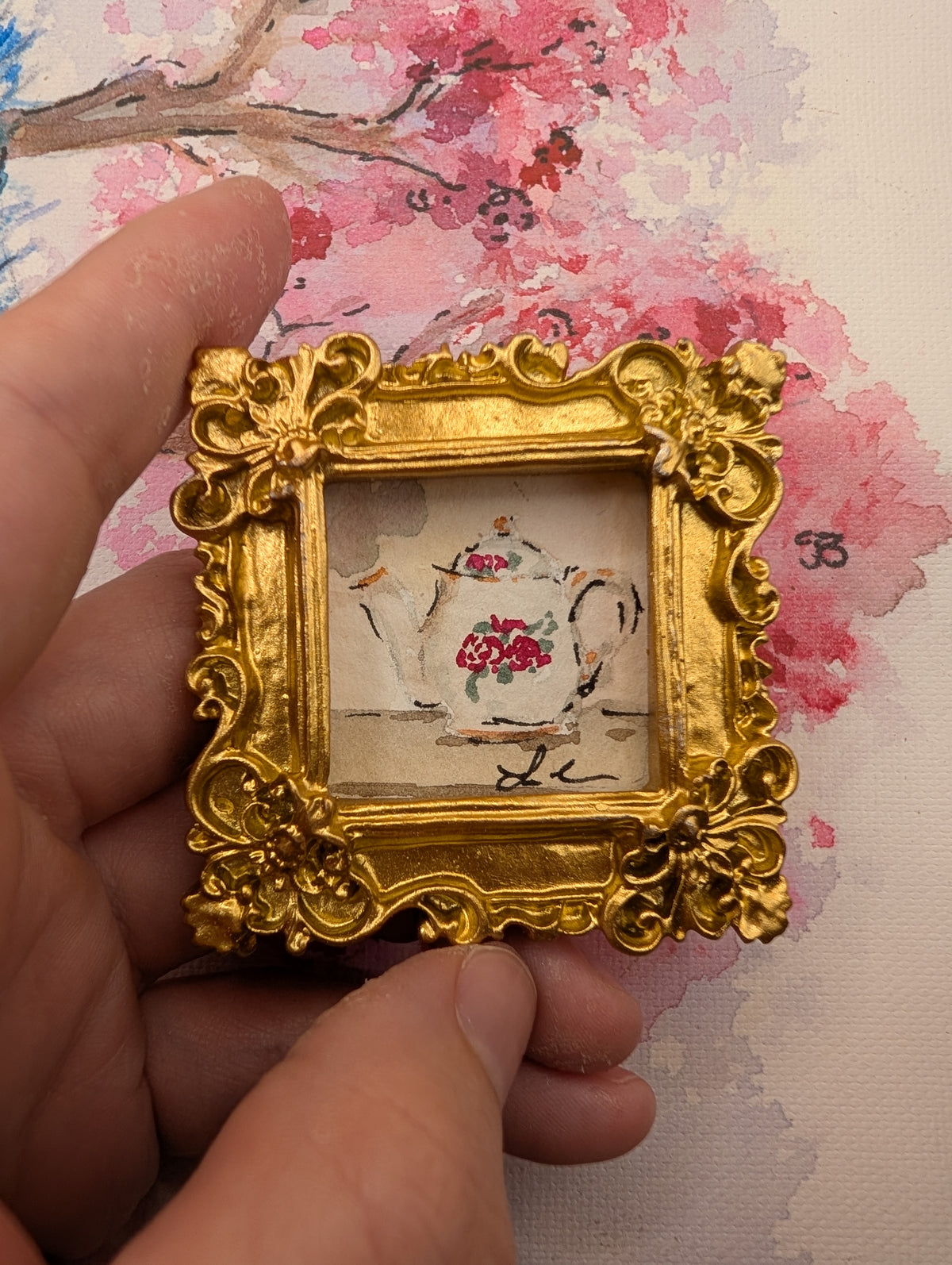 Mini Teapot Painting - Original Watercolor Art by Lora Cavallin