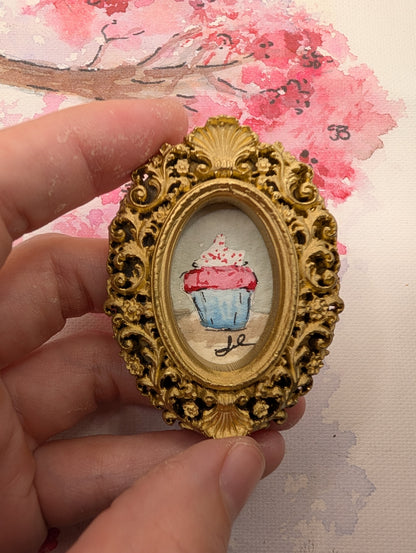Mini Cupcake Painting - Original Watercolor Art by Lora Cavallin