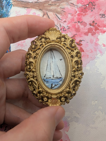 Mini Sailboat Painting - Original Watercolor Art by Lora Cavallin