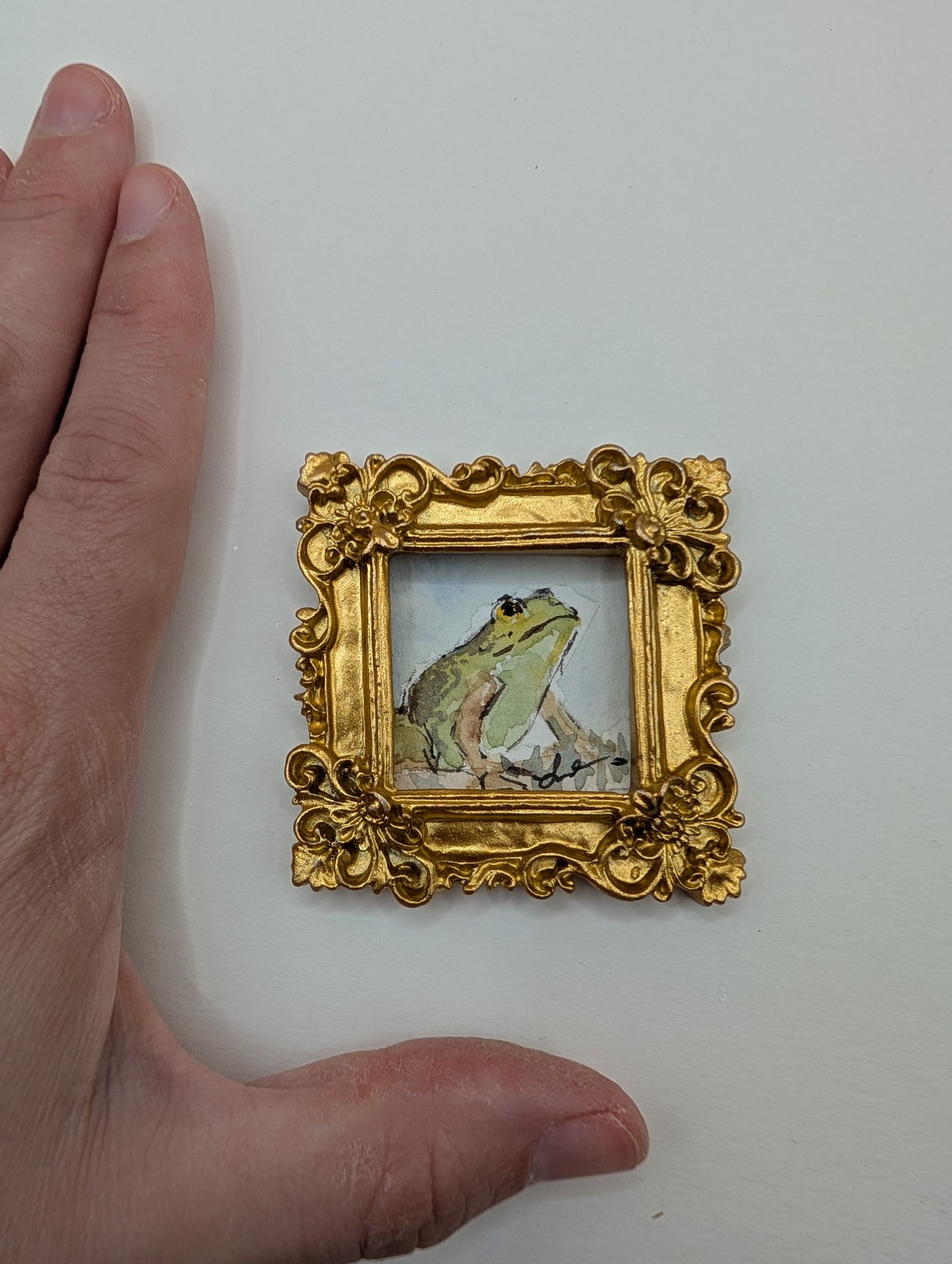 Mini Frog Painting - Original Watercolor Art by Lora Cavallin