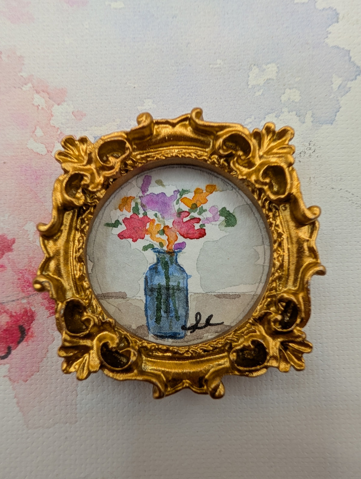 Mini Vase of Flowers Painting - Original Watercolor Art by Lora Cavallin