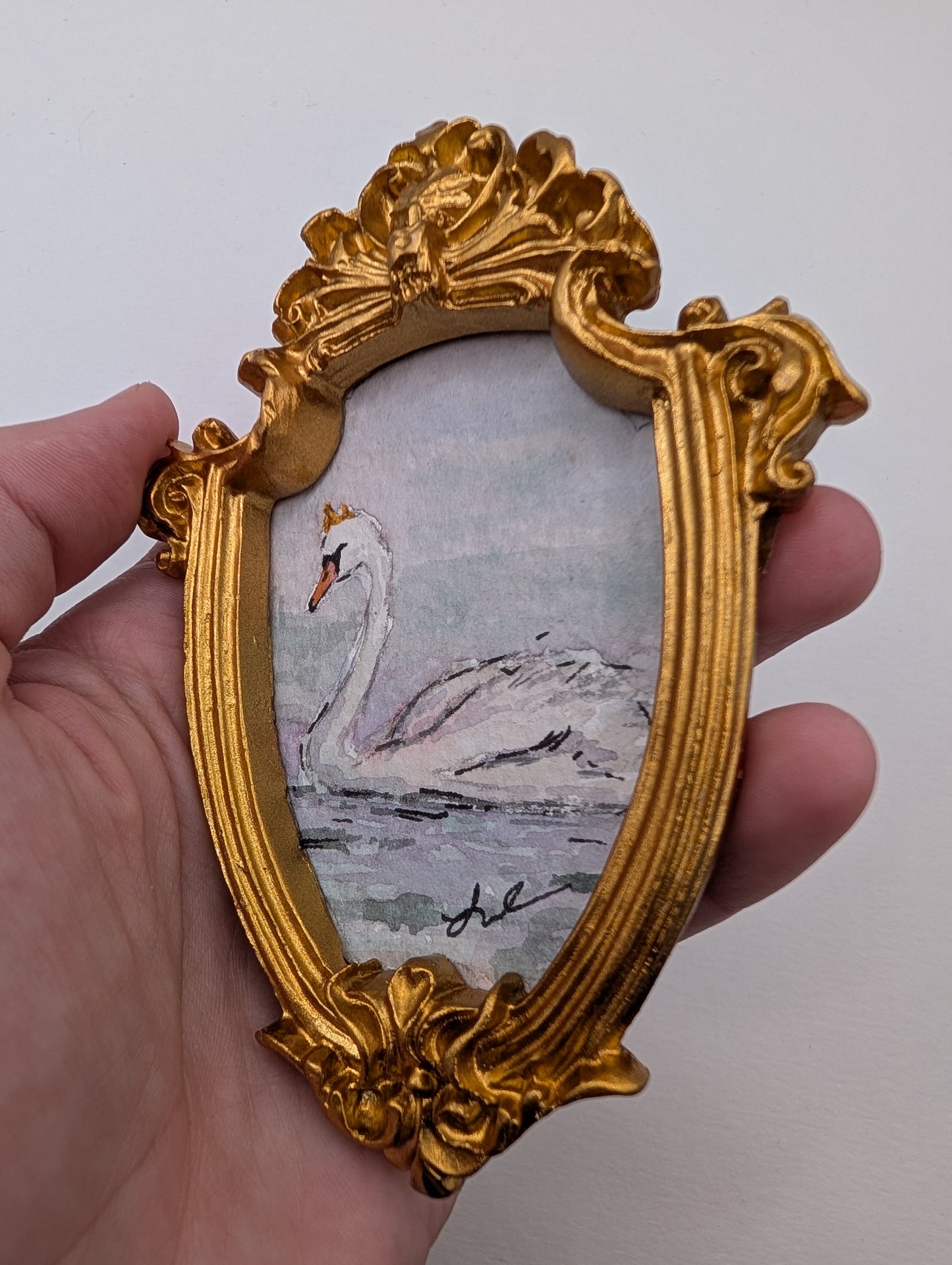 Mini Royal Swan Painting - Original Watercolor Art by Lora Cavallin