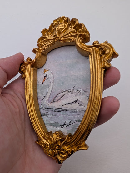 Mini Royal Swan Painting - Original Watercolor Art by Lora Cavallin