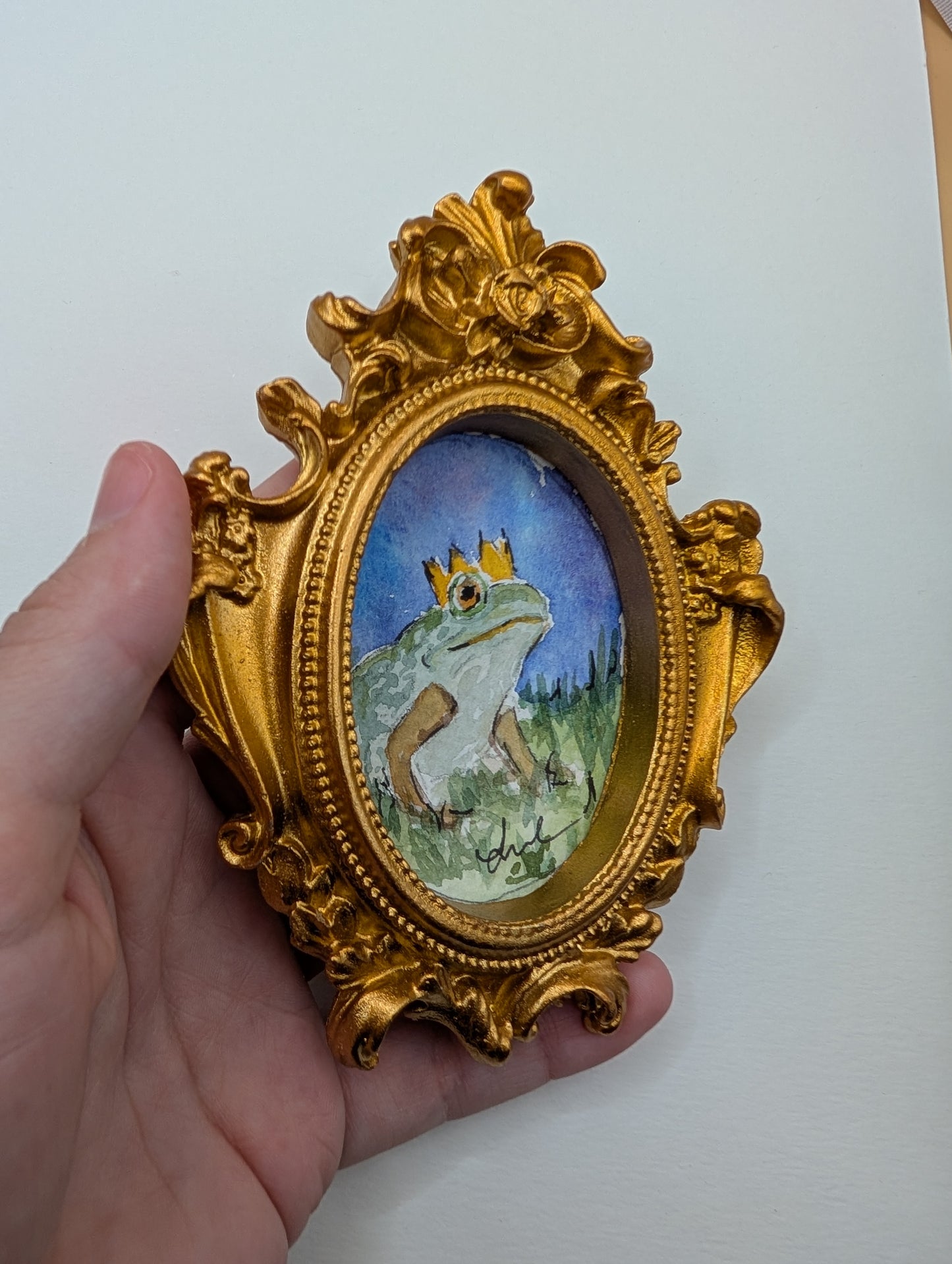 Mini Frog Royalty Painting - Original Watercolor Art by Lora Cavallin