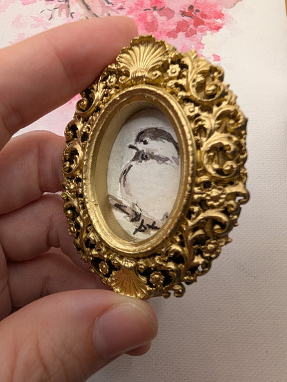 Mini Chickadee Bird Painting - Original Watercolor Art by Lora Cavallin