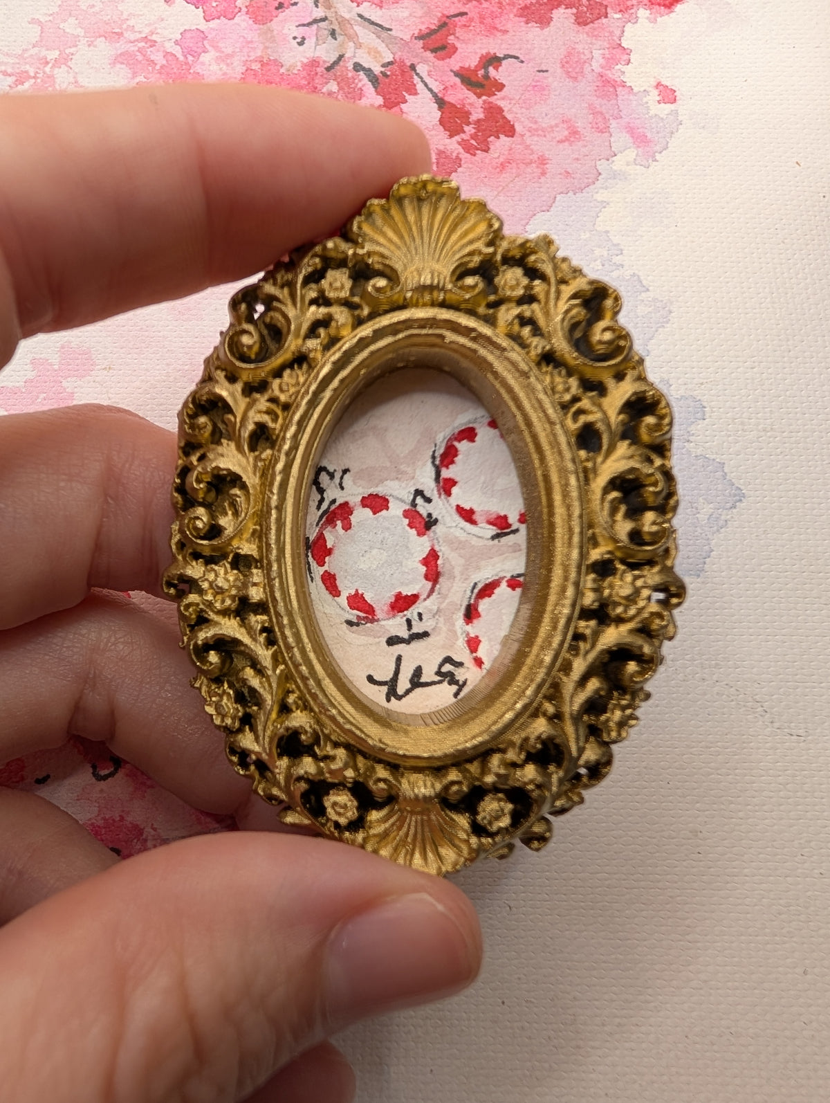 Mini Peppermint Candy Painting - Original Watercolor Art by Lora Cavallin