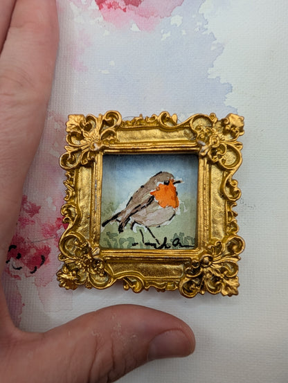 Mini Robin Bird Painting - Original Watercolor Art by Lora Cavallin