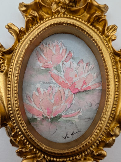Mini Water Lily Flower Painting - Original Watercolor Art by Lora Cavallin