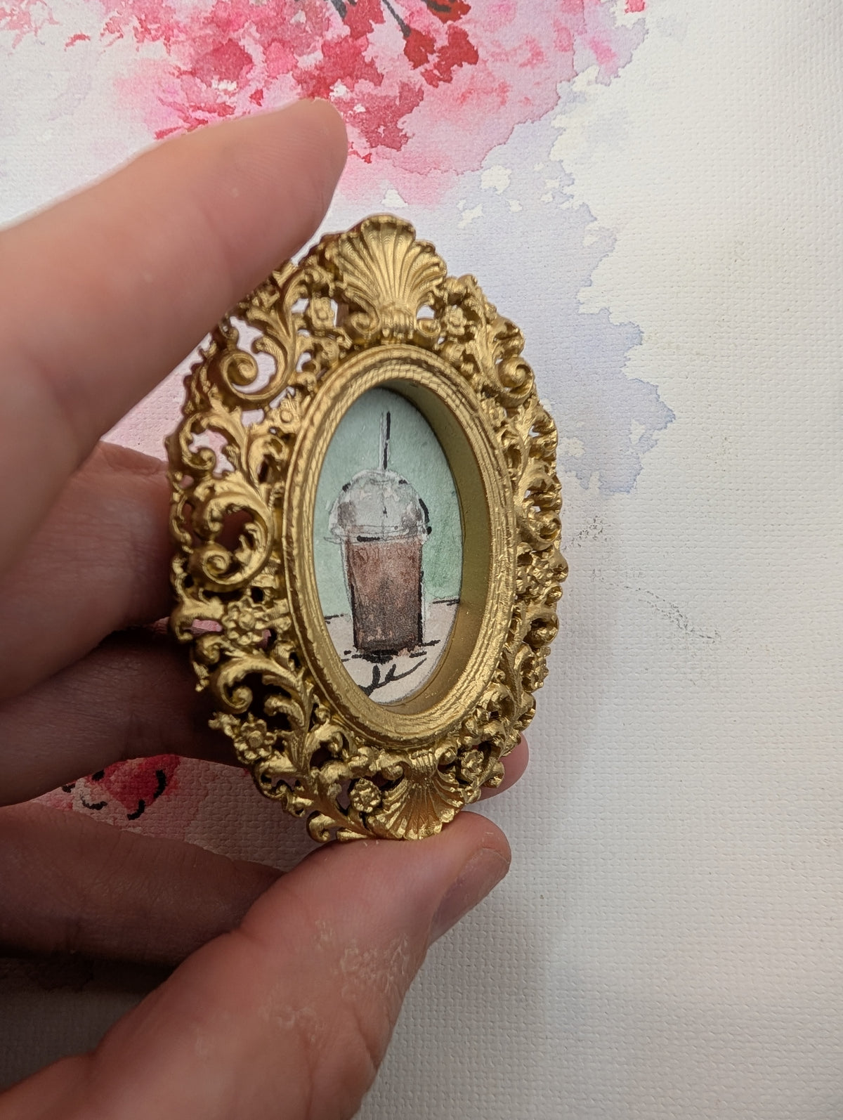 Mini Frozen Coffee Painting - Original Watercolor Art by Lora Cavallin