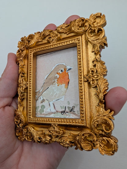 Mini Robin Bird Painting - Original Watercolor Art by Lora Cavallin