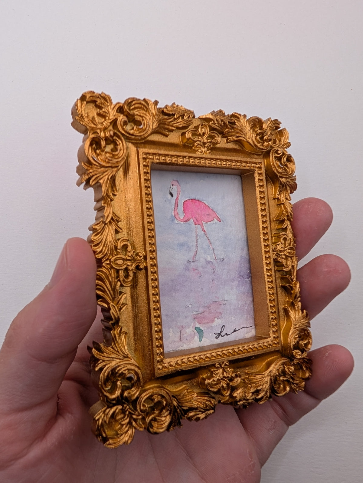 Mini Flamingo Painting - Original Watercolor Art by Lora Cavallin
