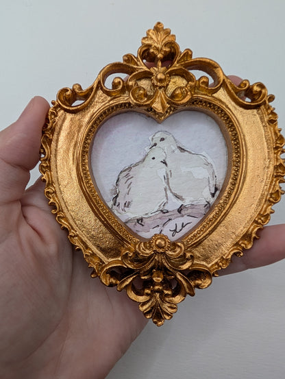 Mini Doves in Love Painting - Original Watercolor Art by Lora Cavallin