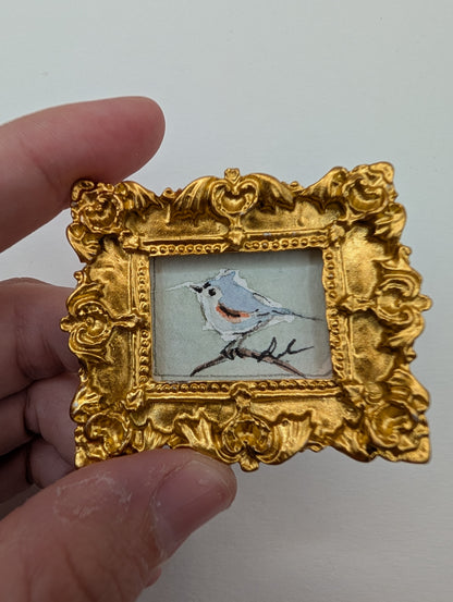 Mini Tufted Titmouse Bird Painting - Original Watercolor Art by Lora Cavallin