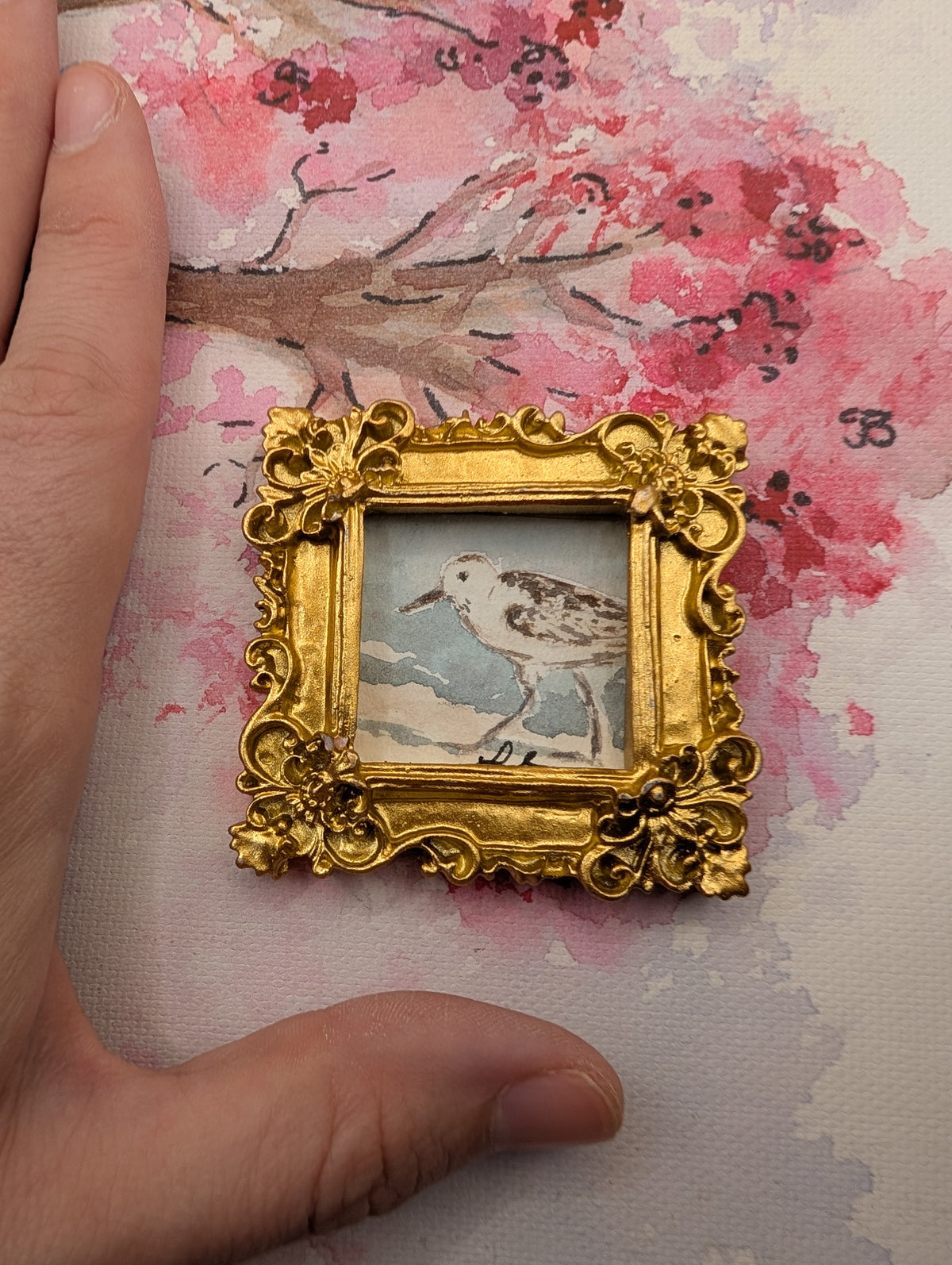 Mini Sandpiper Painting - Original Watercolor Art by Lora Cavallin