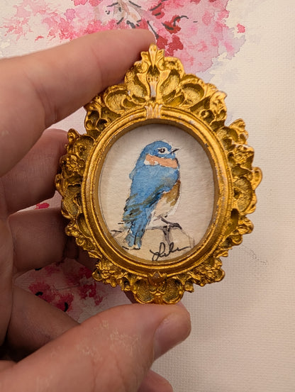 Mini Bluebird Painting - Original Watercolor Art by Lora Cavallin