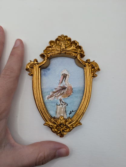 Mini Pelican Painting - Original Watercolor Art by Lora Cavallin