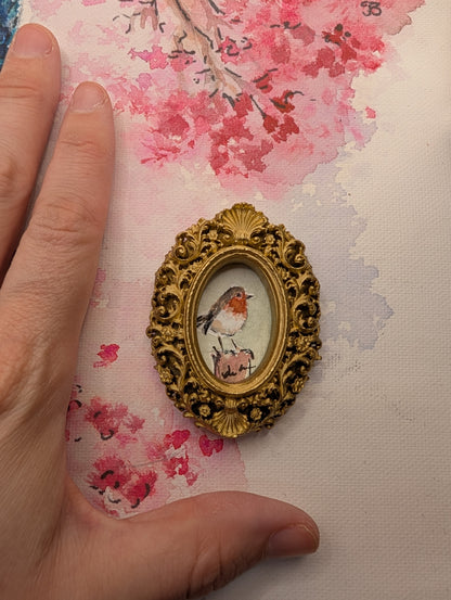 Mini Robin Bird Painting - Original Watercolor Art by Lora Cavallin