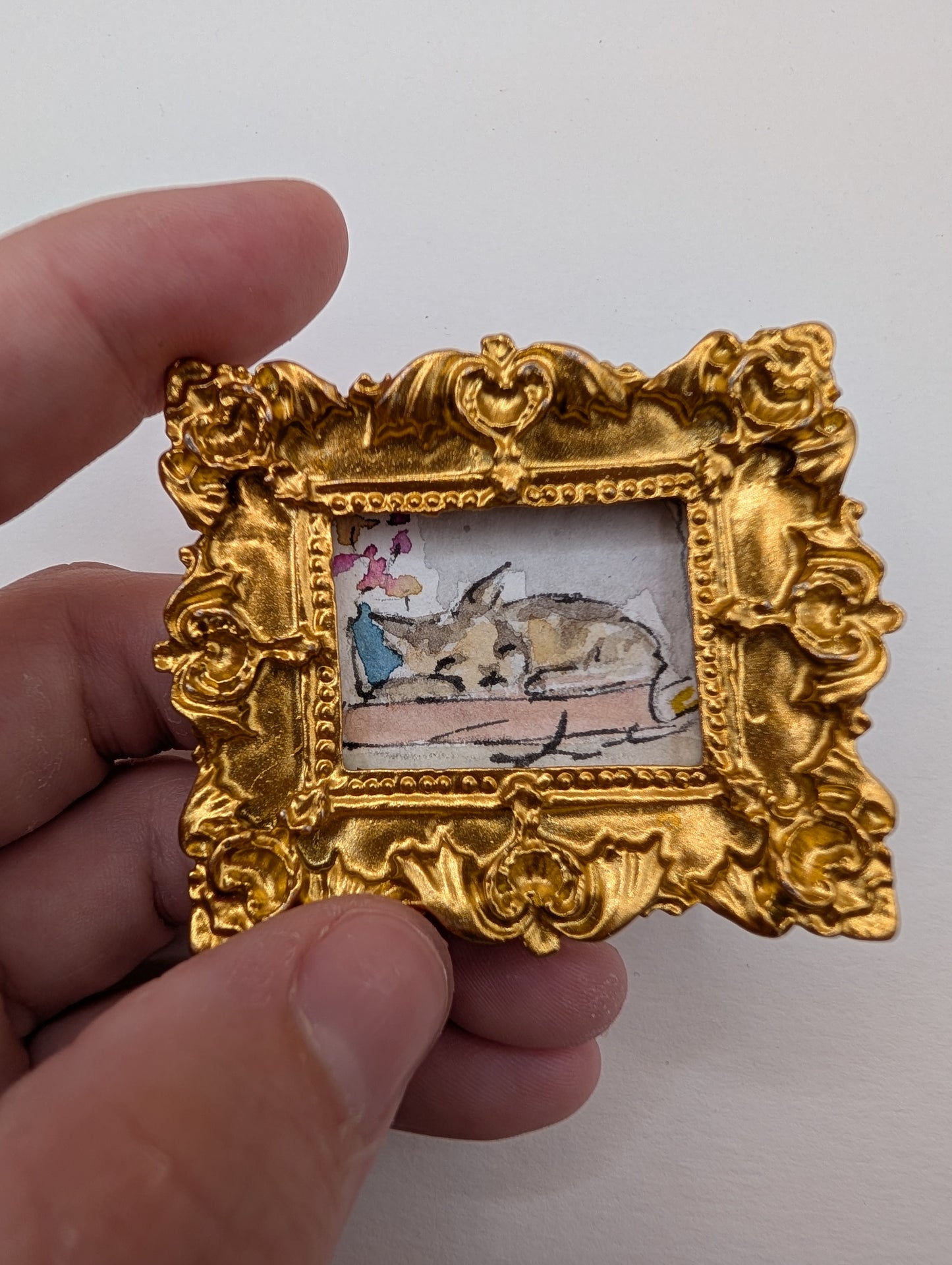 Mini Sleeping Cat Painting - Original Watercolor Art by Lora Cavallin
