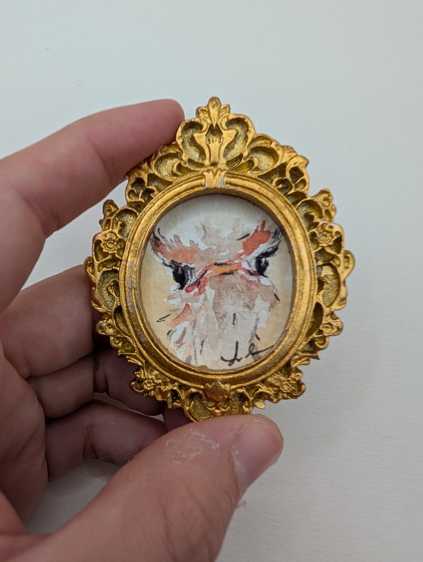 Mini Ostrich Painting - Original Watercolor Art by Lora Cavallin