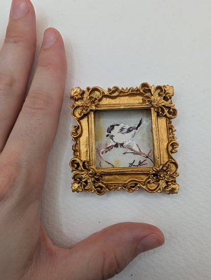 Mini Chickadee Bird Painting - Original Watercolor Art by Lora Cavallin