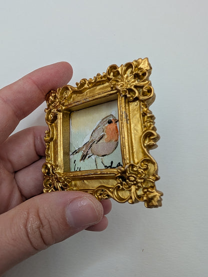 Mini Robin Bird Painting - Original Watercolor Art by Lora Cavallin
