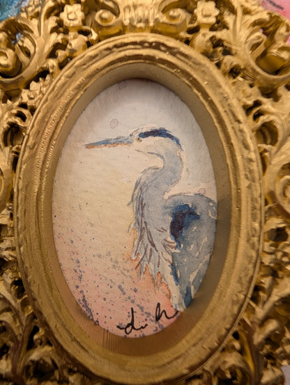 Mini Blue Heron Painting - Original Watercolor Art by Lora Cavallin