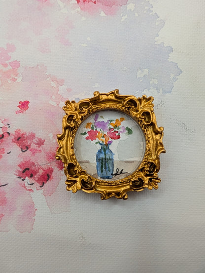 Mini Vase of Flowers Painting - Original Watercolor Art by Lora Cavallin
