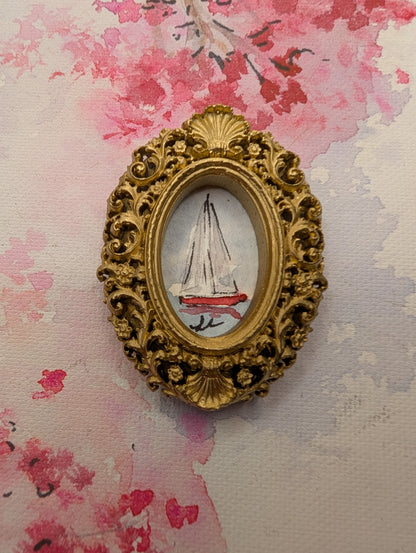Mini Sailboat Painting - Original Watercolor Art by Lora Cavallin
