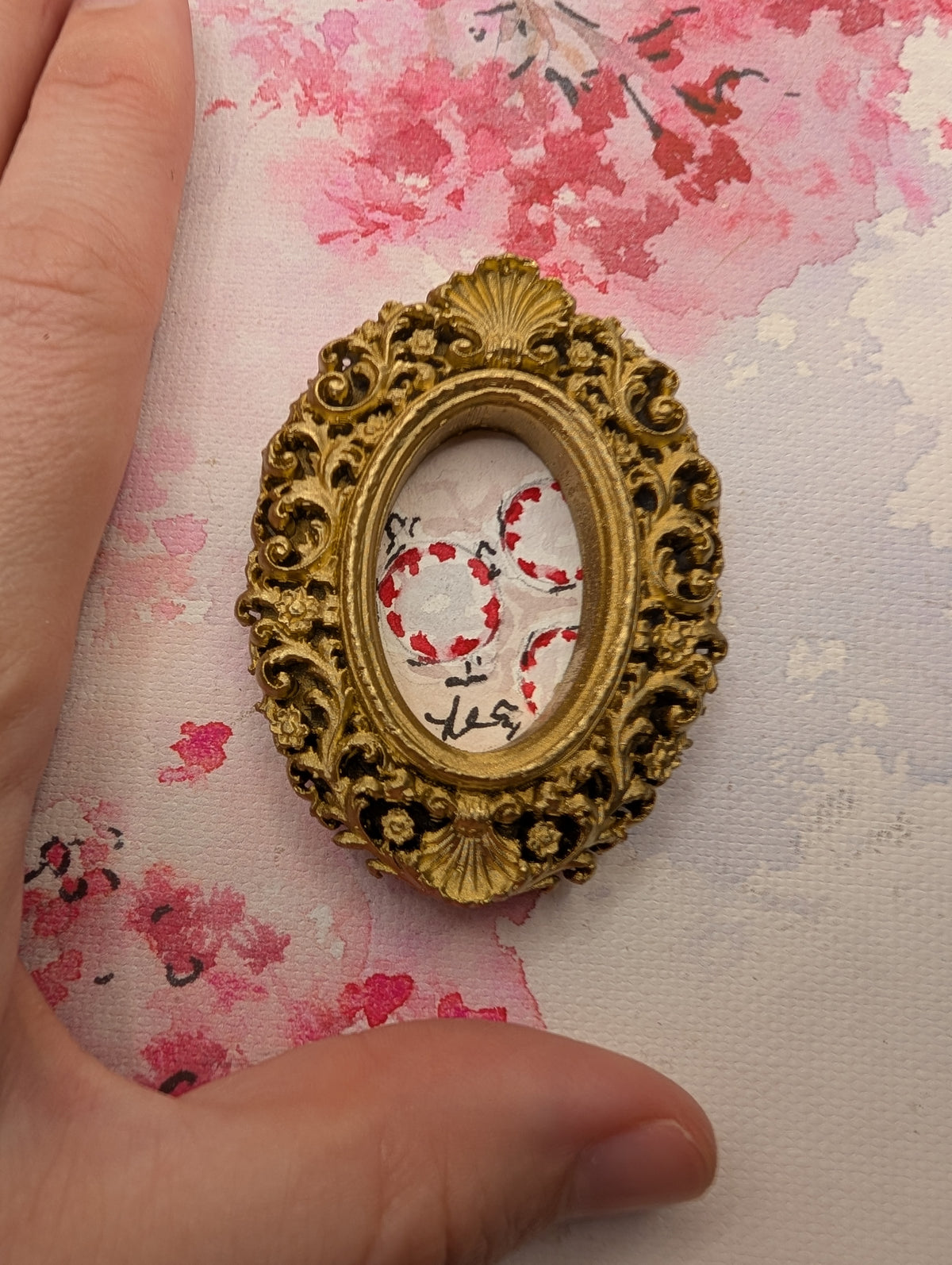 Mini Peppermint Candy Painting - Original Watercolor Art by Lora Cavallin