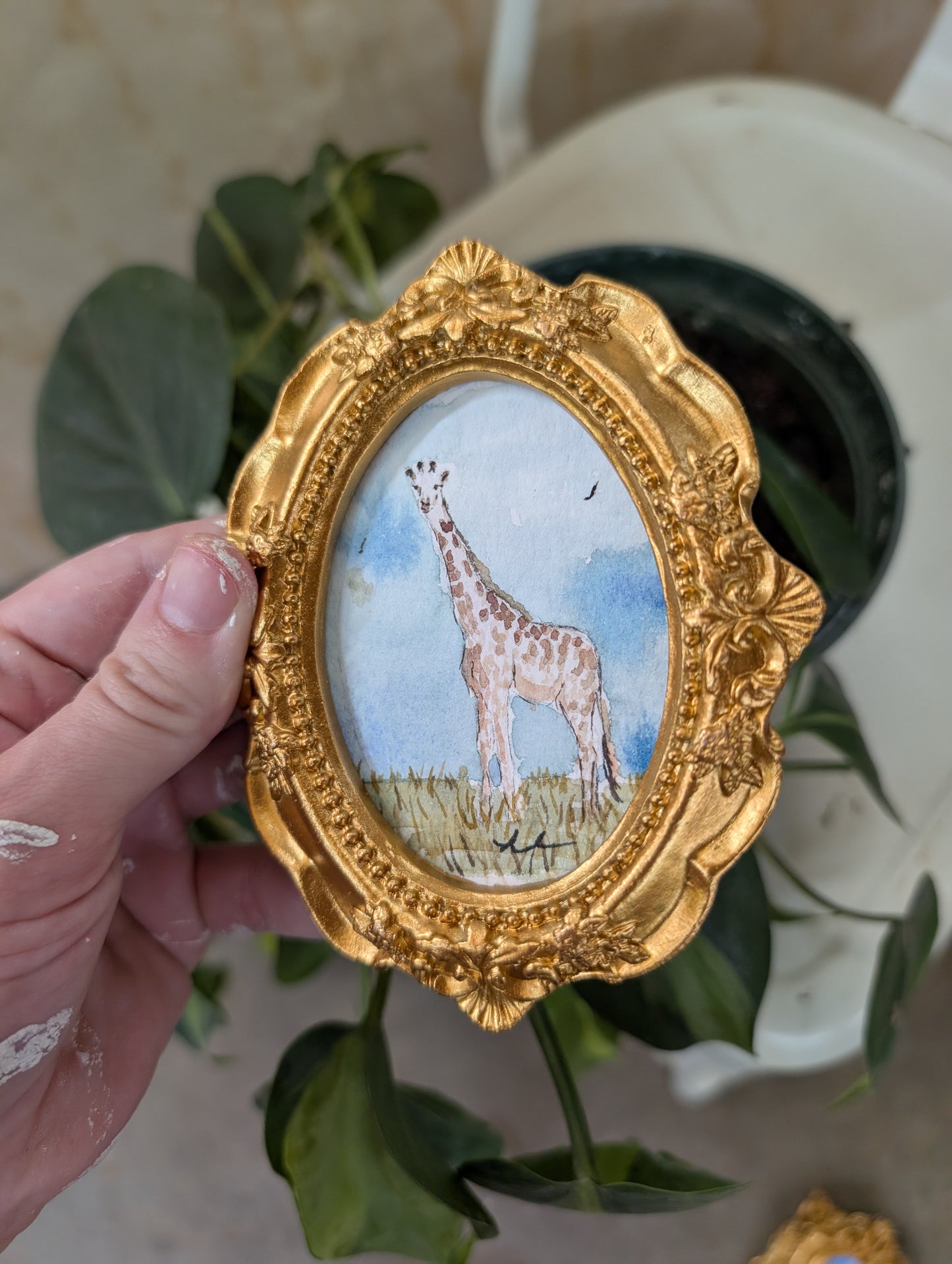 Mini Giraffe Painting - Original Watercolor Art by Lora Cavallin