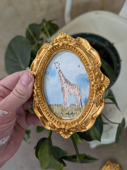 Mini Giraffe Painting - Original Watercolor Art by Lora Cavallin