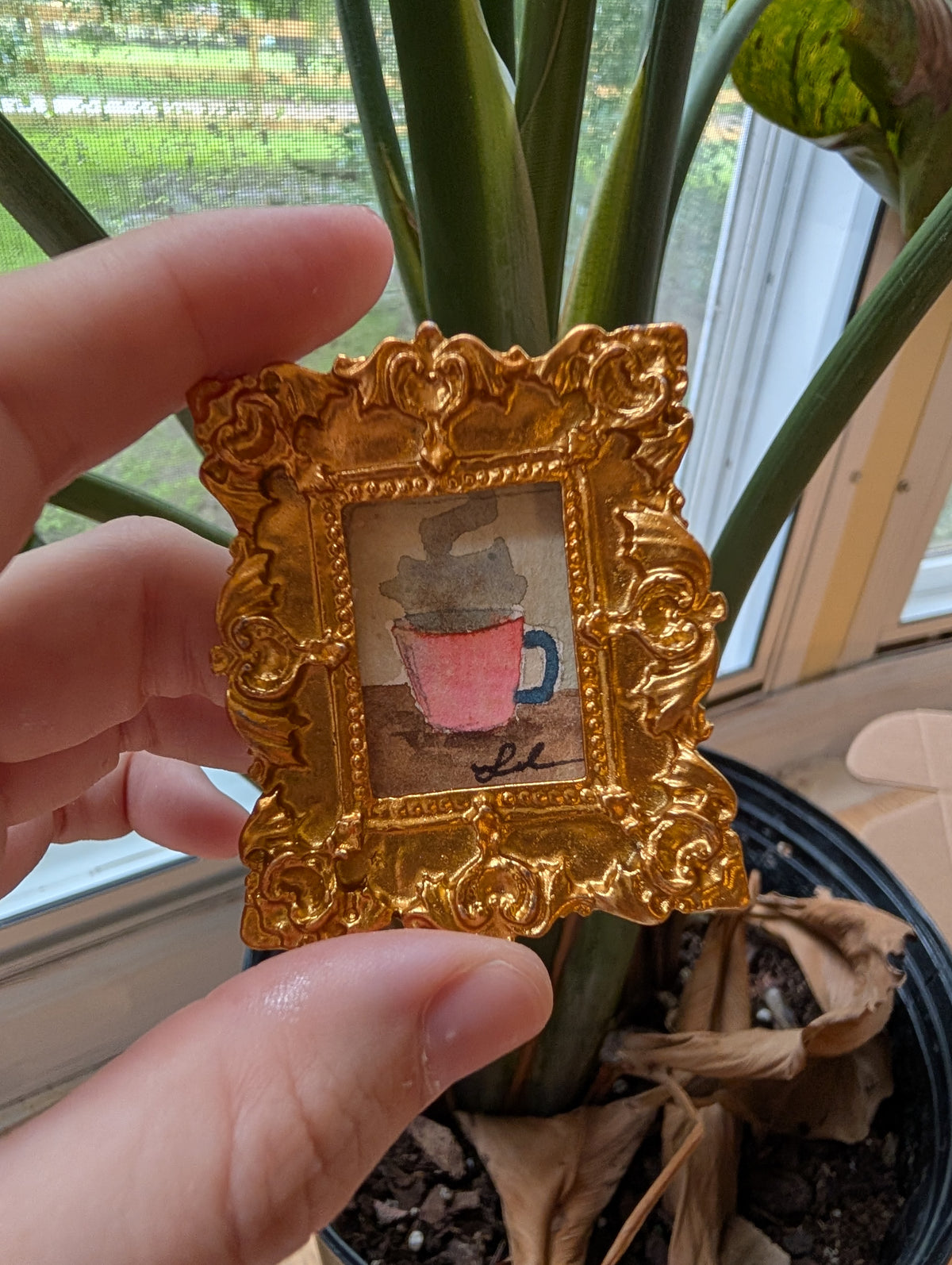 Mini Coffee Mug Painting - Original Watercolor Art by Lora Cavallin