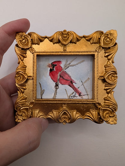 Mini Cardinal Painting - Original Watercolor Art by Lora Cavallin