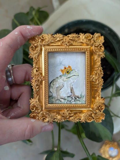 Mini Frog with Crown Painting - Original Watercolor Art by Lora Cavallin