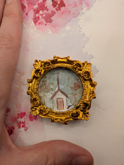 Mini Church Painting - Original Watercolor Art by Lora Cavallin