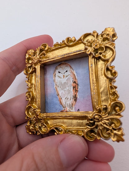 Mini Owl Painting - Original Watercolor Art by Lora Cavallin