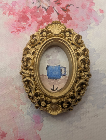 Mini Coffee Mug Painting - Original Watercolor Art by Lora Cavallin