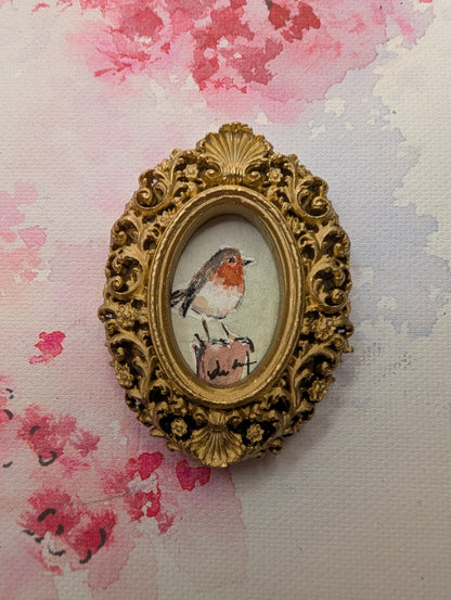Mini Robin Bird Painting - Original Watercolor Art by Lora Cavallin