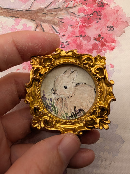 Mini Baby Bunny Painting - Original Watercolor Art by Lora Cavallin
