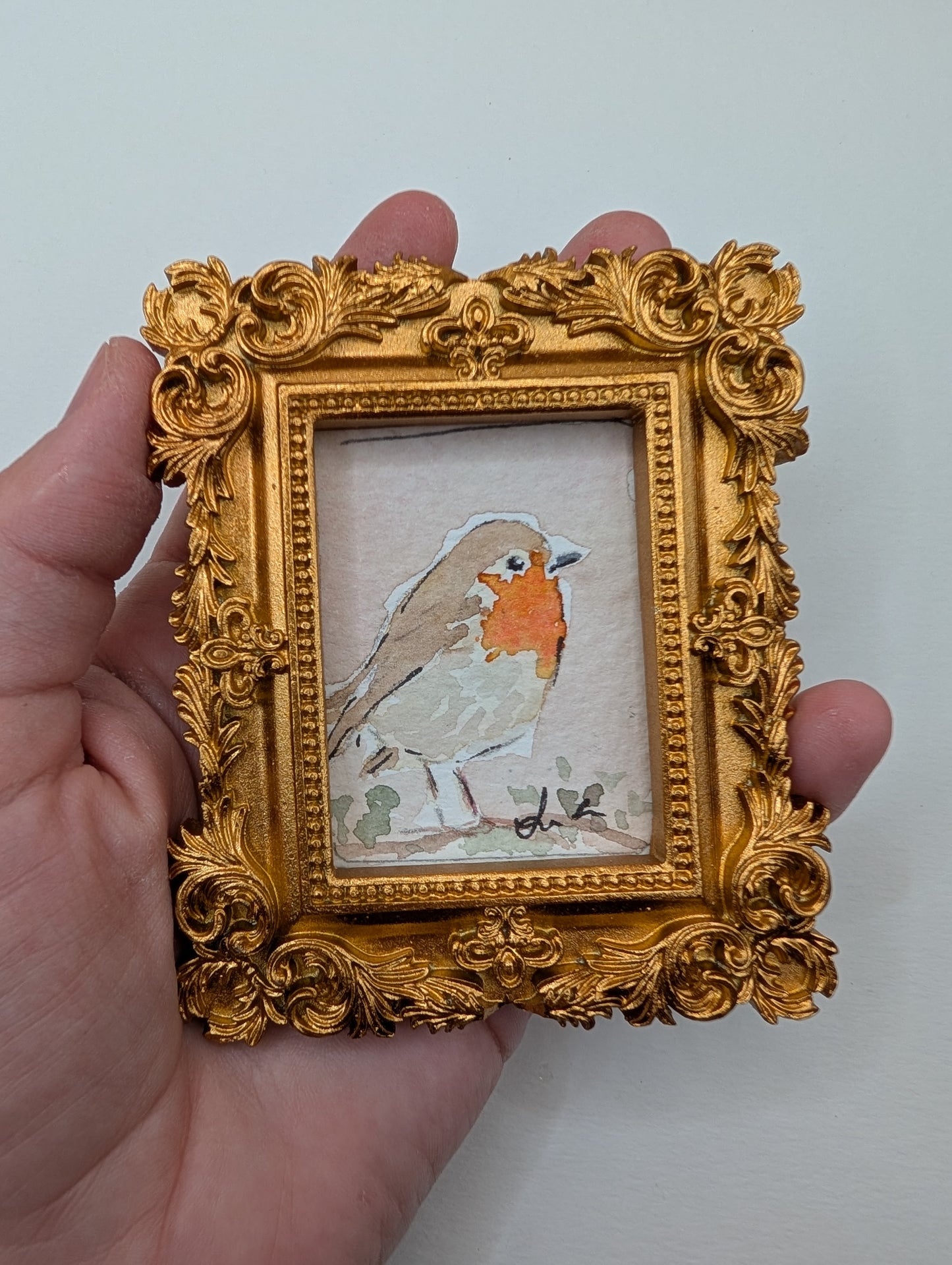 Mini Robin Bird Painting - Original Watercolor Art by Lora Cavallin