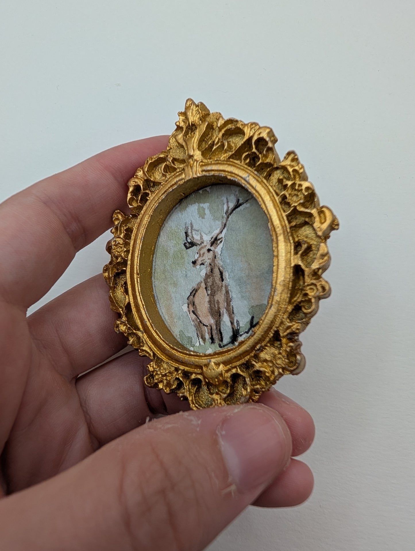 Mini Deer Painting - Original Watercolor Art by Lora Cavallin