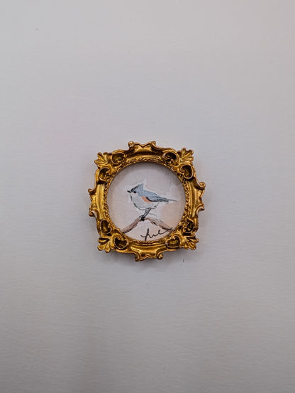 Mini Tufted Titmouse Bird Painting - Original Watercolor Art by Lora Cavallin