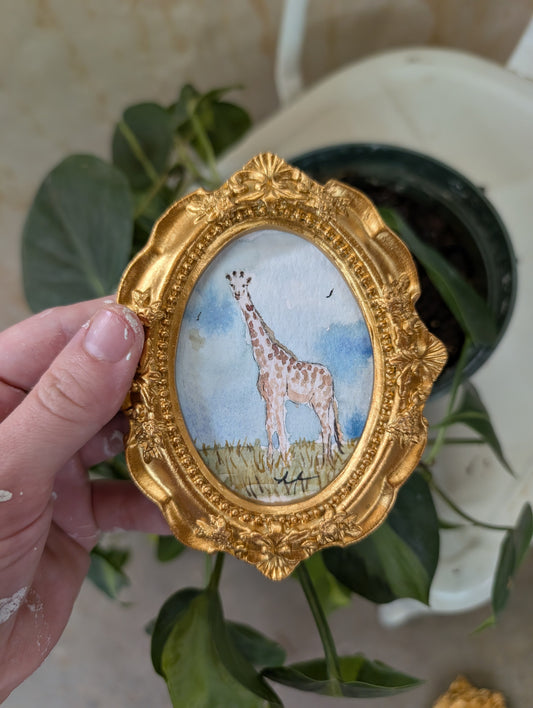 Mini Giraffe Painting - Original Watercolor Art by Lora Cavallin