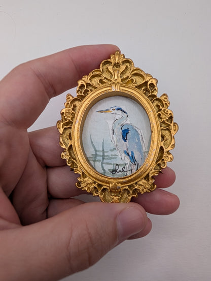 Mini Blue Heron Painting - Original Watercolor Art by Lora Cavallin