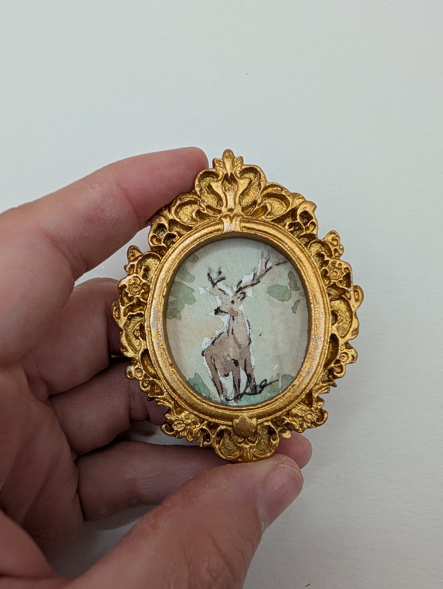 Mini Deer Painting - Original Watercolor Art by Lora Cavallin