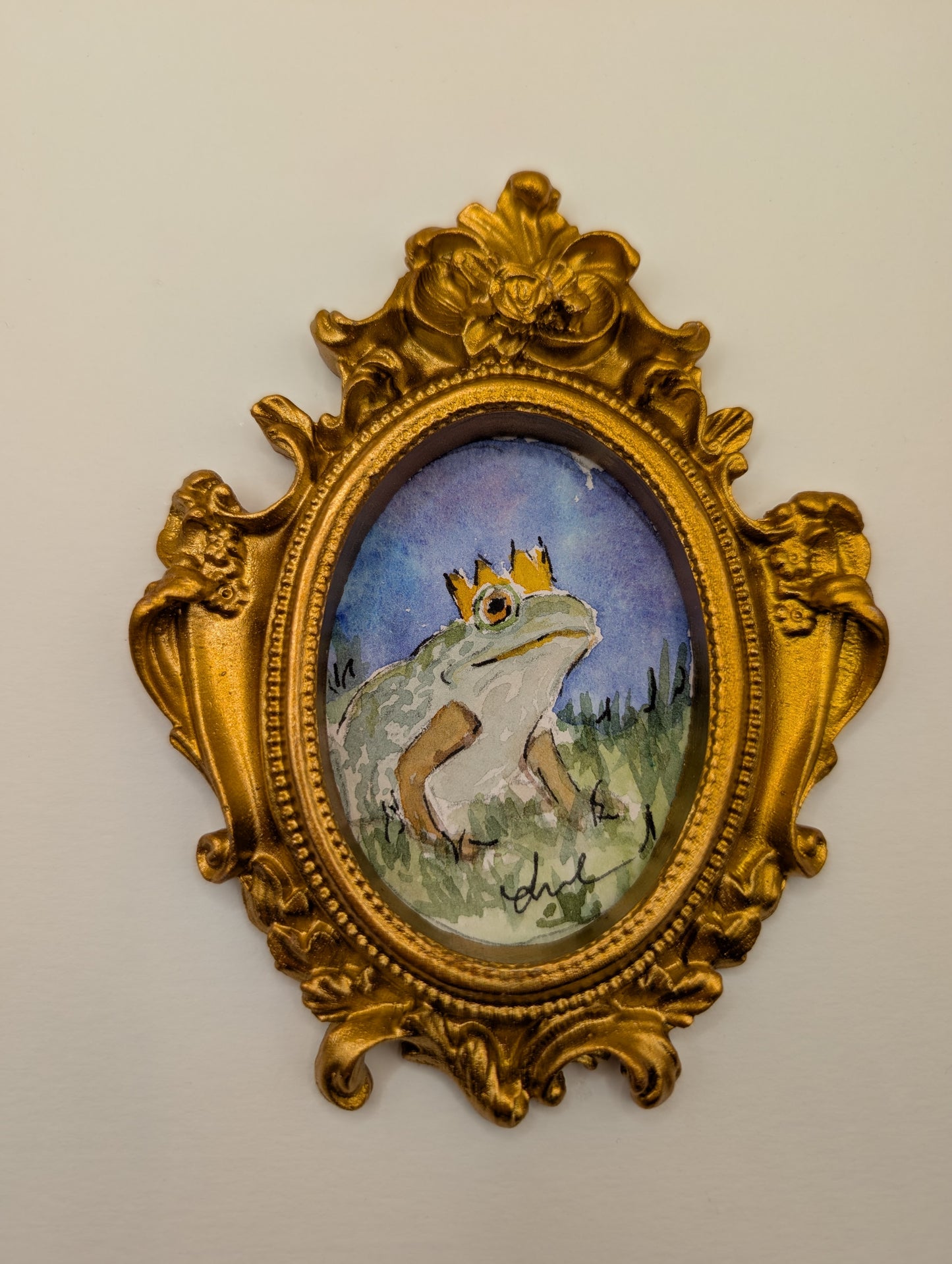 Mini Frog Royalty Painting - Original Watercolor Art by Lora Cavallin